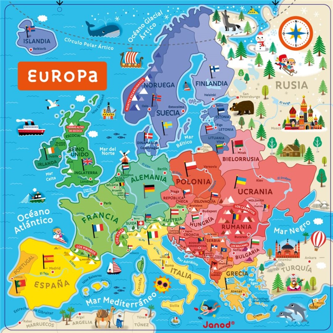 Mapa magnético de Europa, en español - Manitú
