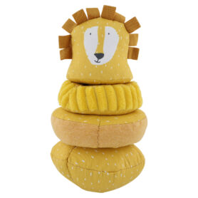 El tentetieso apilable León Trixie tiene un cuerpo blandito y una cabeza que hace un tintineo cada vez que lo tocas o lo mueves. +12meses